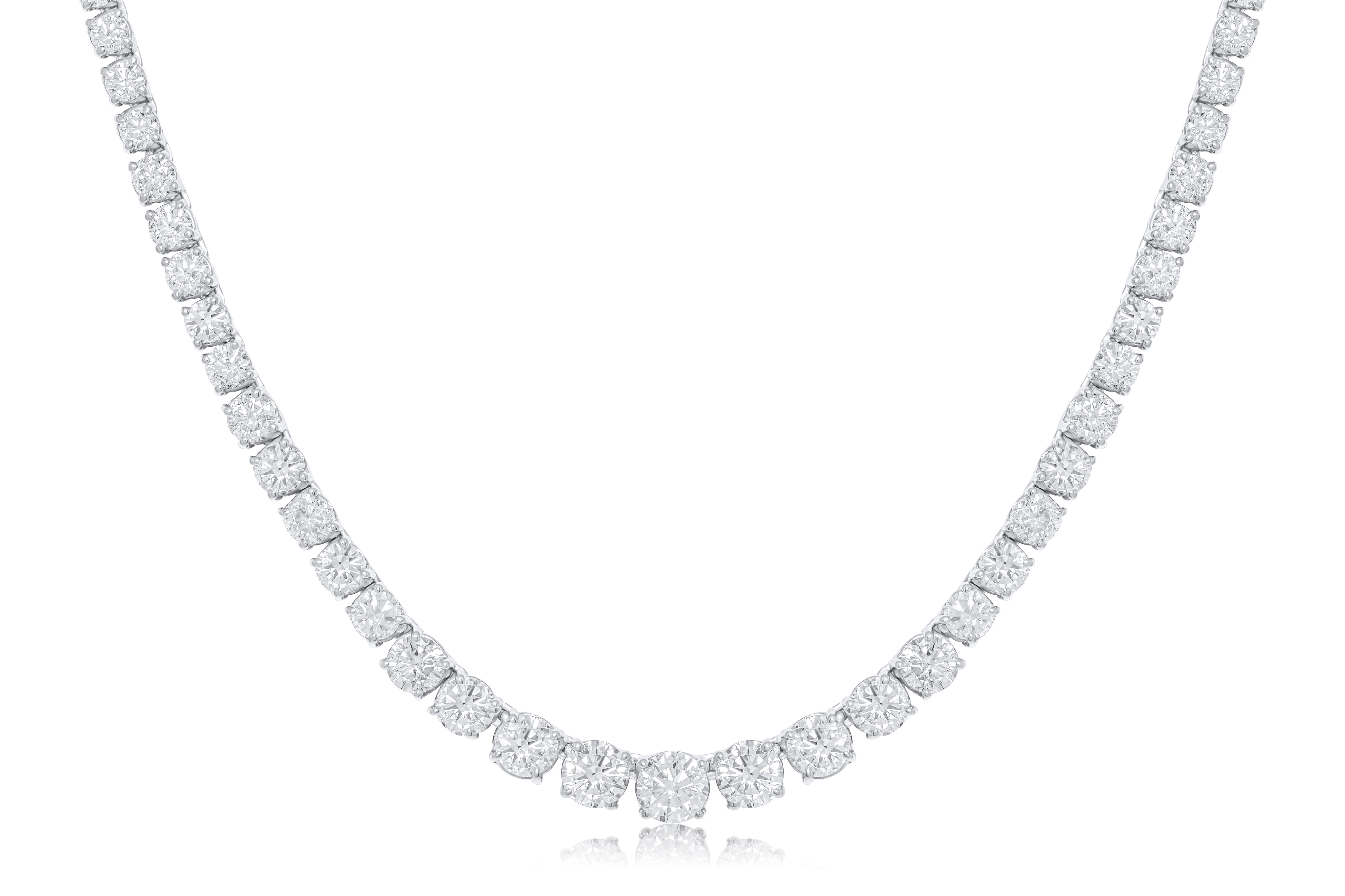 Modern Diana M. 18kt White Gold Graduated Riviera Tennis Necklace 17.00 cts 4 prong For Sale
