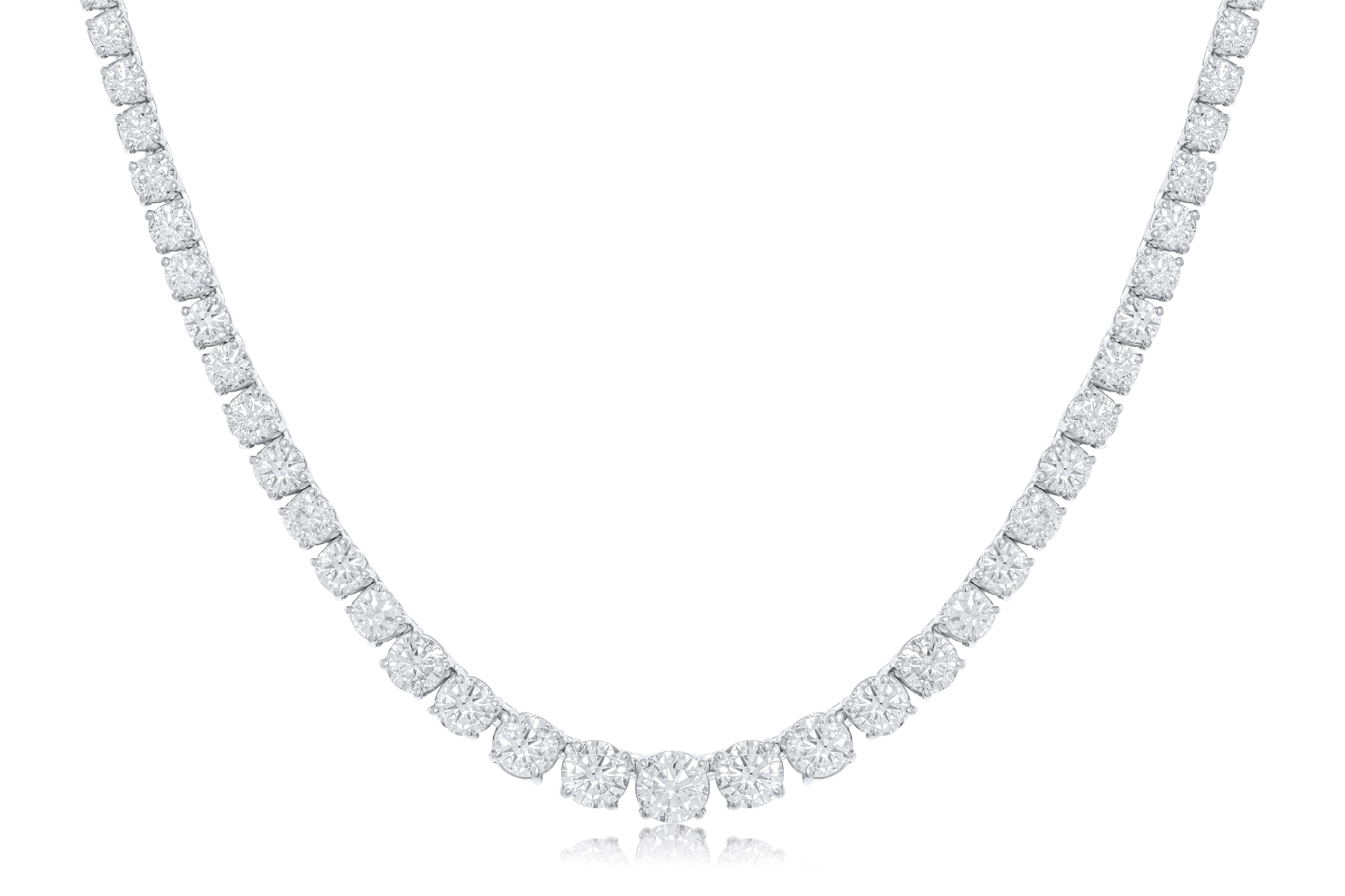 Modern Diana M. 18kt White Gold Graduated Riviera Tennis Necklace 17.00 cts 4 prong  For Sale