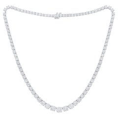 Diana M. maßgefertigte 20,05 Karat Diamant-Tennis-Halskette aus 18 Karat Weißgold mit runden 4 Zacken 