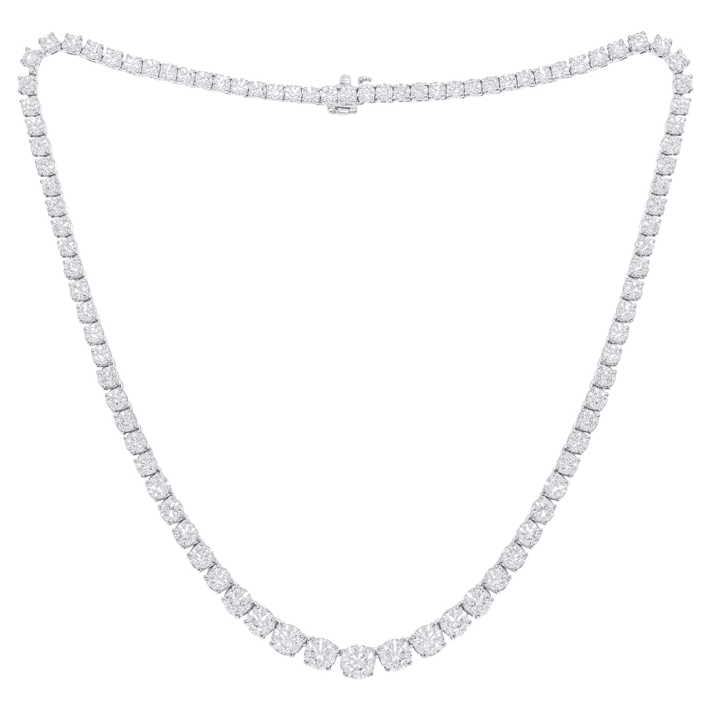 Diana M. Custom 23.38 cts 4 Prong 18k White Gold Graduated  Tennis Necklace  For Sale