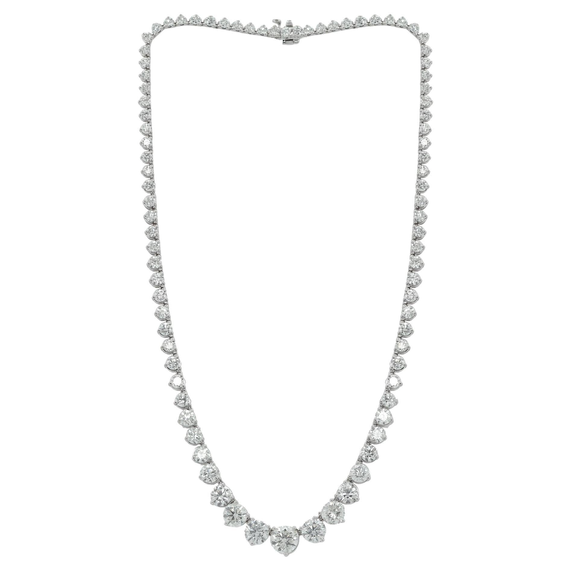 Diana M. 18kt White Gold Graduated  Riviera Tennis Necklace  24.45 cts 3-prong For Sale