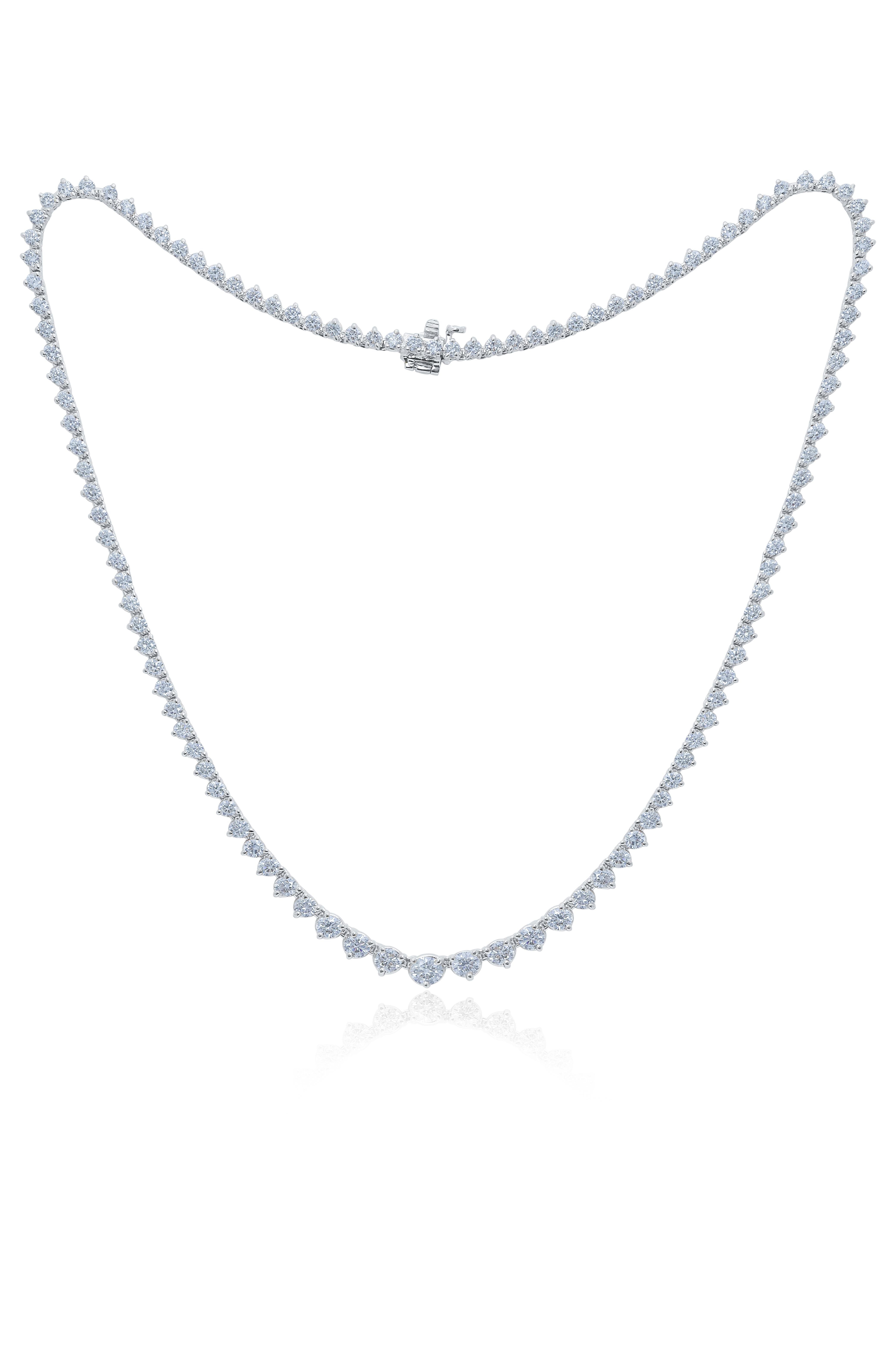 Custom 18k white gold graduated tennis riviera necklace 16.35 cts round diamonds.Color FG SI clarity. Excellent cut. 16.5