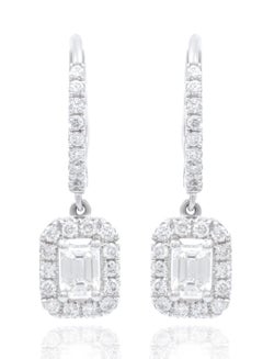 Diana M. 18kt white gold hanging earrings featuring 1.00cts of daimnds w/emerald