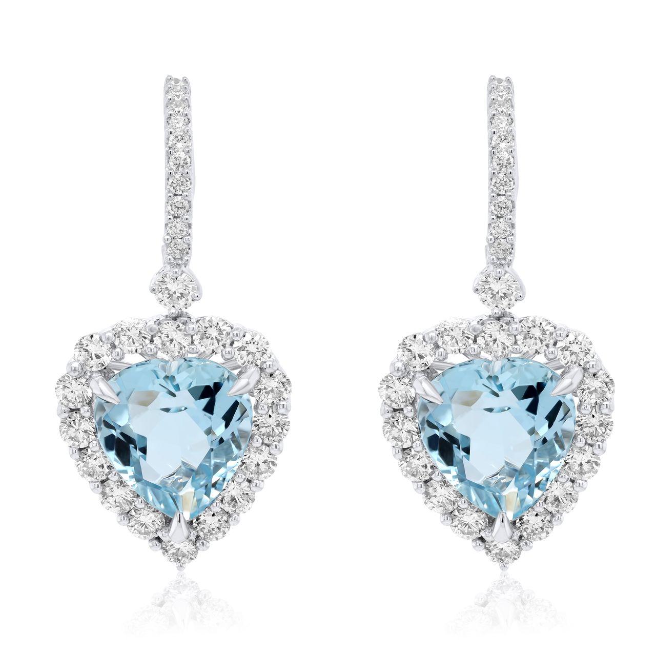 Modern Diana M 18kt White Gold Heart Aquamarine & Diamond Fashion Earrings For Sale