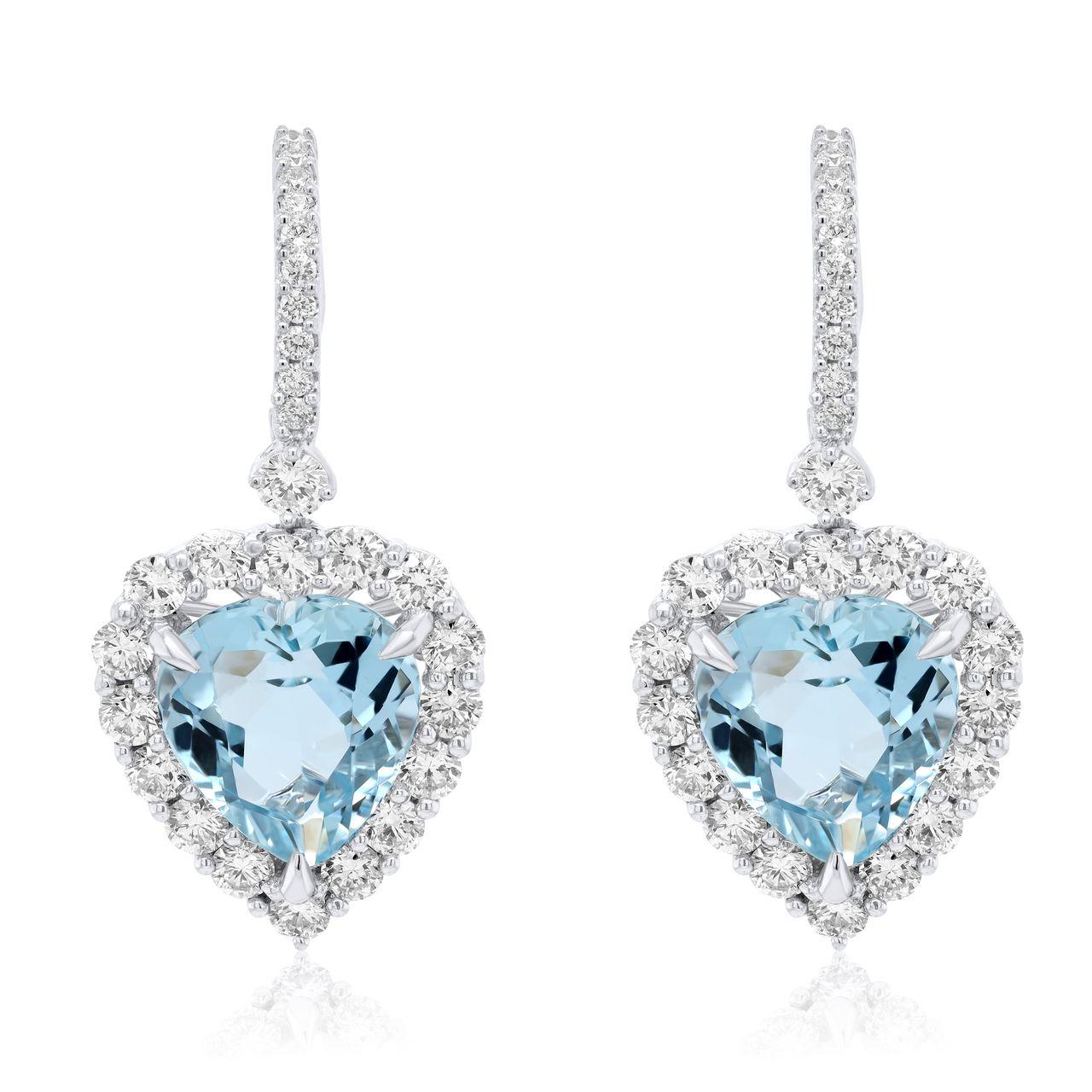 Heart Cut Diana M 18kt White Gold Heart Aquamarine & Diamond Fashion Earrings For Sale