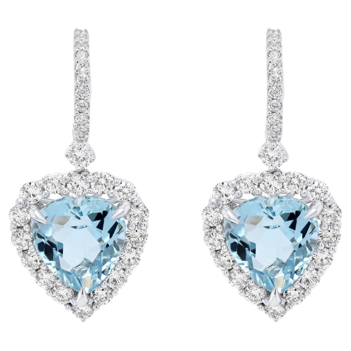 Diana M 18kt White Gold Heart Aquamarine & Diamond Fashion Earrings