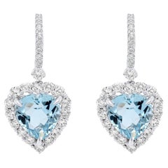 Diana M 18kt White Gold Heart Aquamarine & Diamond Fashion Earrings