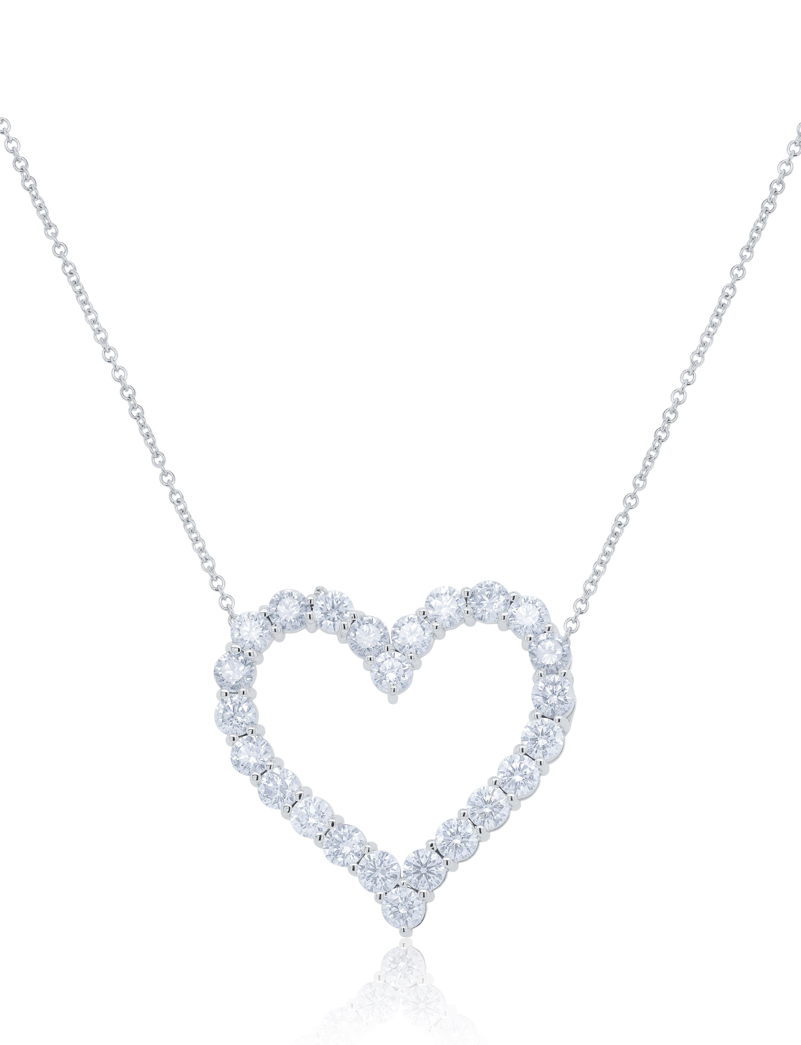 Modern Diana M. 18kt white gold open heart pendant featuring 2.30 cts of round diamonds For Sale