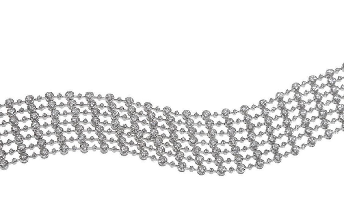 Diana M. 18kt white gold seven row bracelet featuring 13.00 cts of round diamond In New Condition For Sale In New York, NY