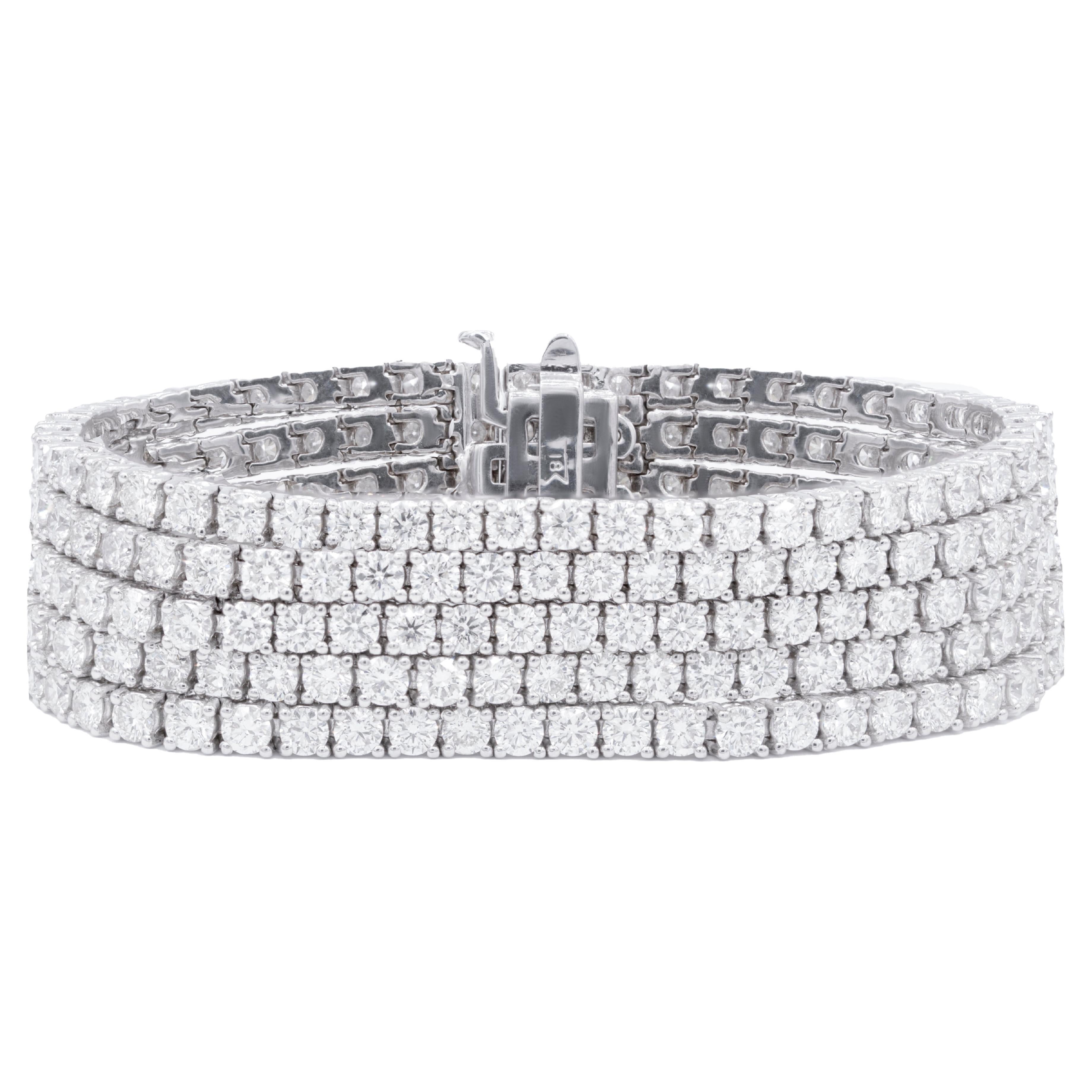 Diana M. 18kt white gold tennis bracelet featuring 5 rows of 36.00 cts round dia For Sale