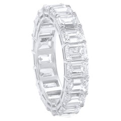 Diana M. 18KT WHITE GOLD WEDDING BAND 5.00CTS EMERALD CUT DIAMONDS, 21STONE