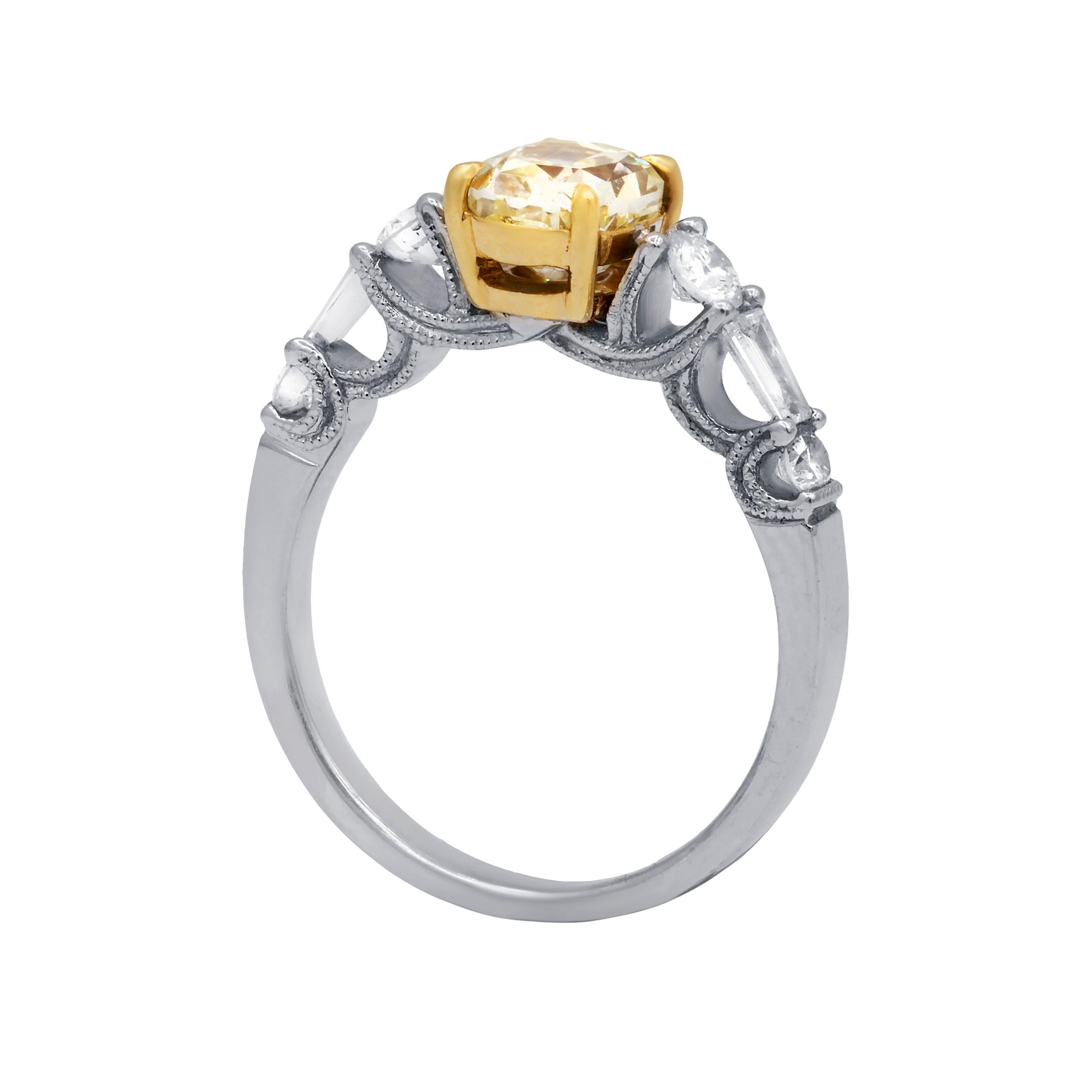 Diana M  18Kt White & Yellow Gold 1.86 Ct Diamond Engagement Ring In New Condition For Sale In New York, NY