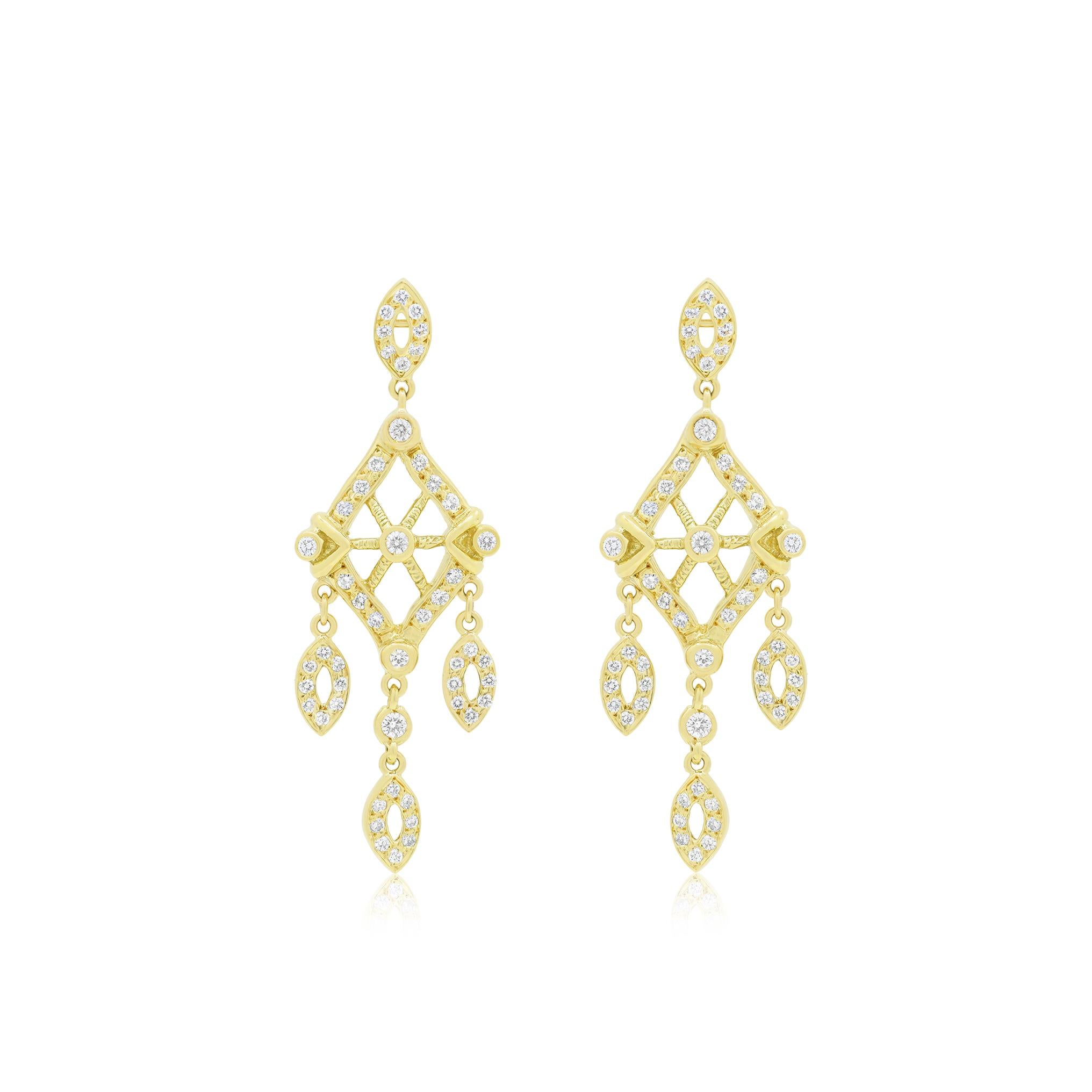 Diana M. Boucles d'oreilles en or jaune 18 carats en forme de diamant avec 2,00 carats au total  Neuf - En vente à New York, NY
