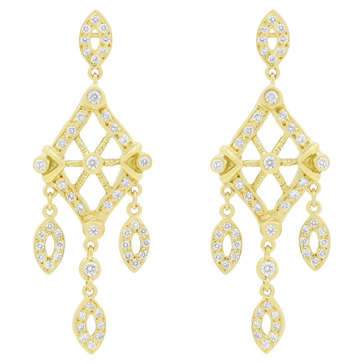 Diana M. Boucles d'oreilles en or jaune 18 carats en forme de diamant avec 2,00 carats au total  en vente