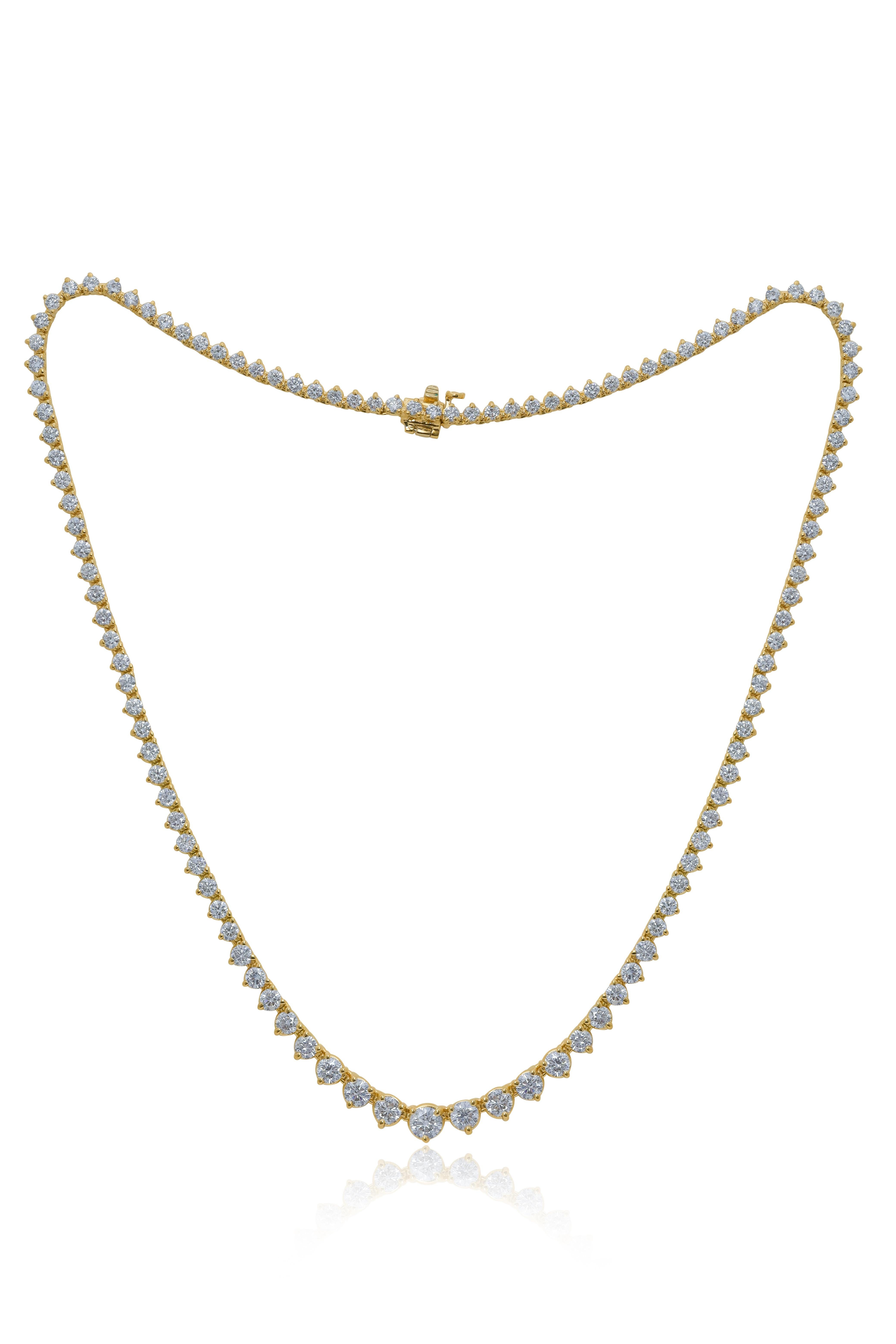 Modern Diana M. 18kt Yellow Gold Graduated Reviera Tennis Necklace Featuring 11.15 cts  For Sale