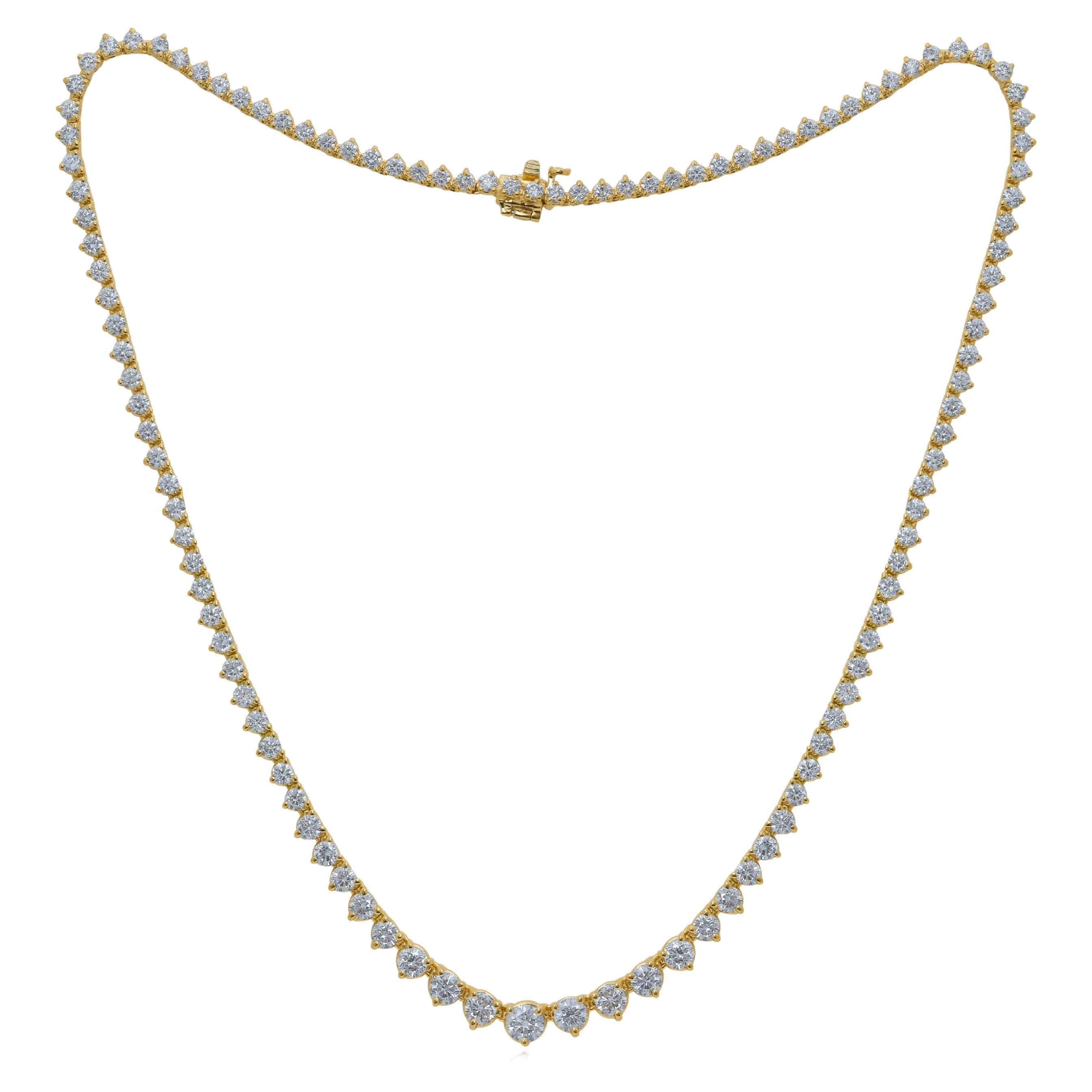 Diana M. 18kt Yellow Gold Graduated Reviera Tennis Necklace Featuring 11.15 cts 