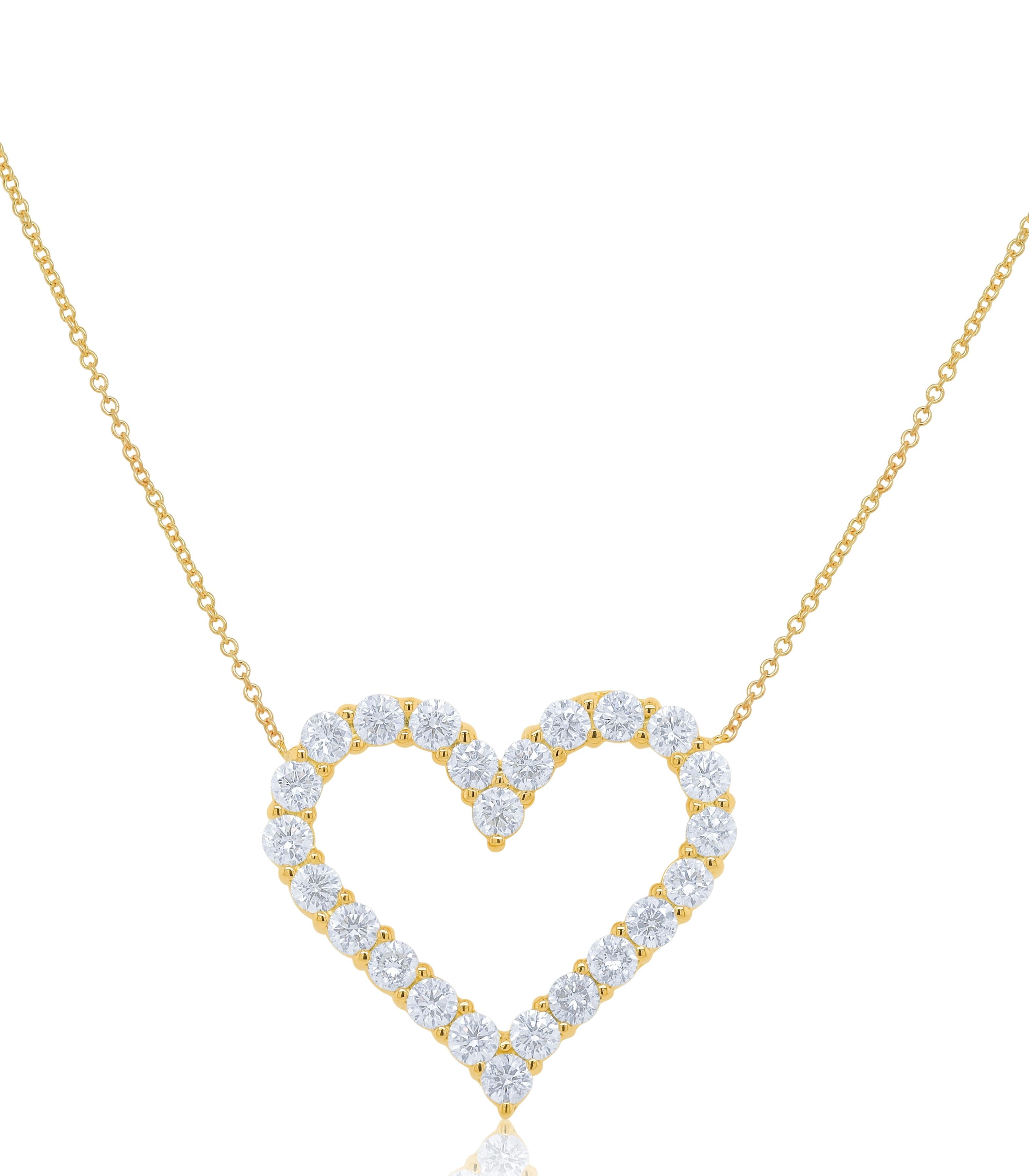 18kt yellow gold open heart pendant featuring 2.50 cts of round diamonds,24 stones 
Diana M. is a leading supplier of top-quality fine jewelry for over 35 years.
Diana M is one-stop shop for all your jewelry shopping, carrying line of diamond rings,