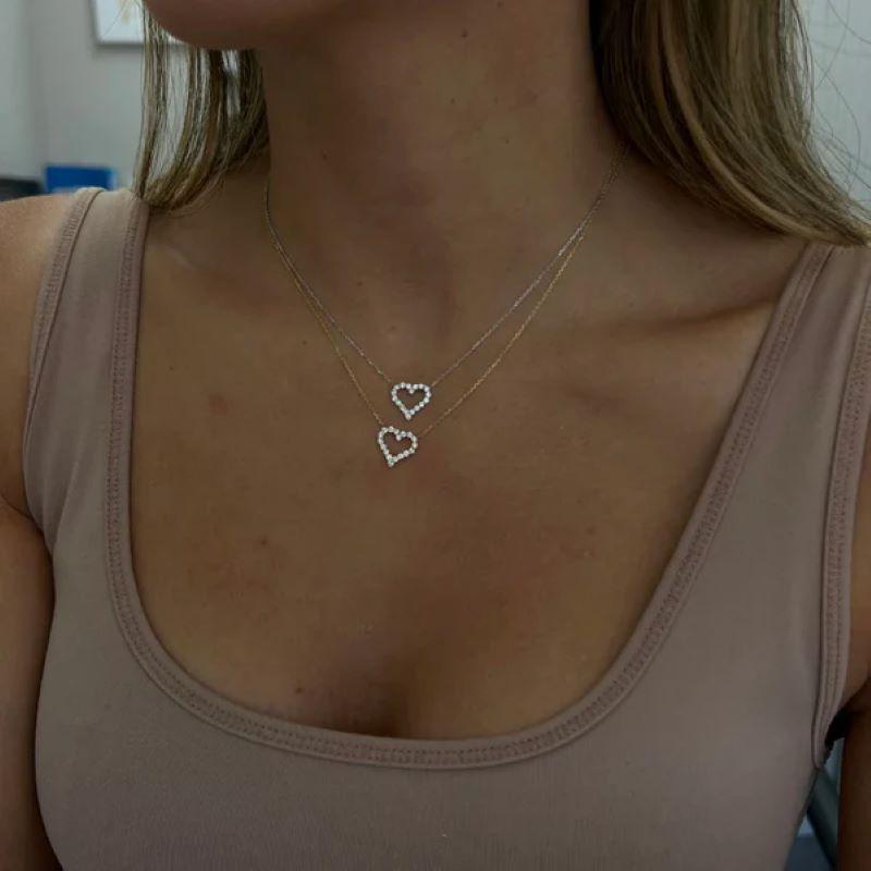 Round Cut Diana M. 18kt yellow gold open heart pendant featuring 2.50 cts of round diamond For Sale