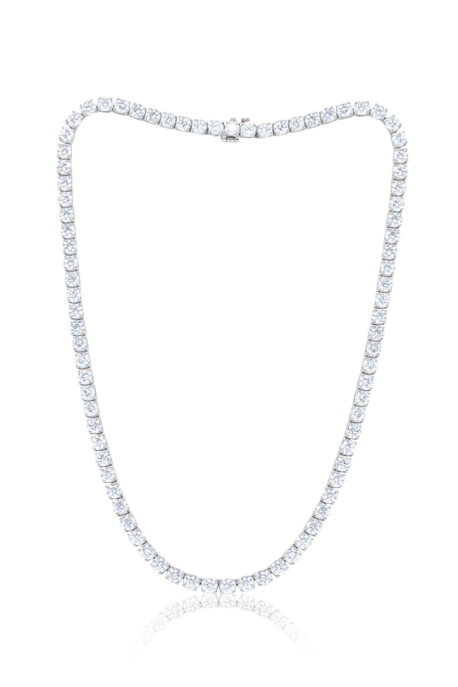 Modern Diana M 19.00 Cts Diamond Straight Line Tennis Necklace in 18kt White Gold For Sale