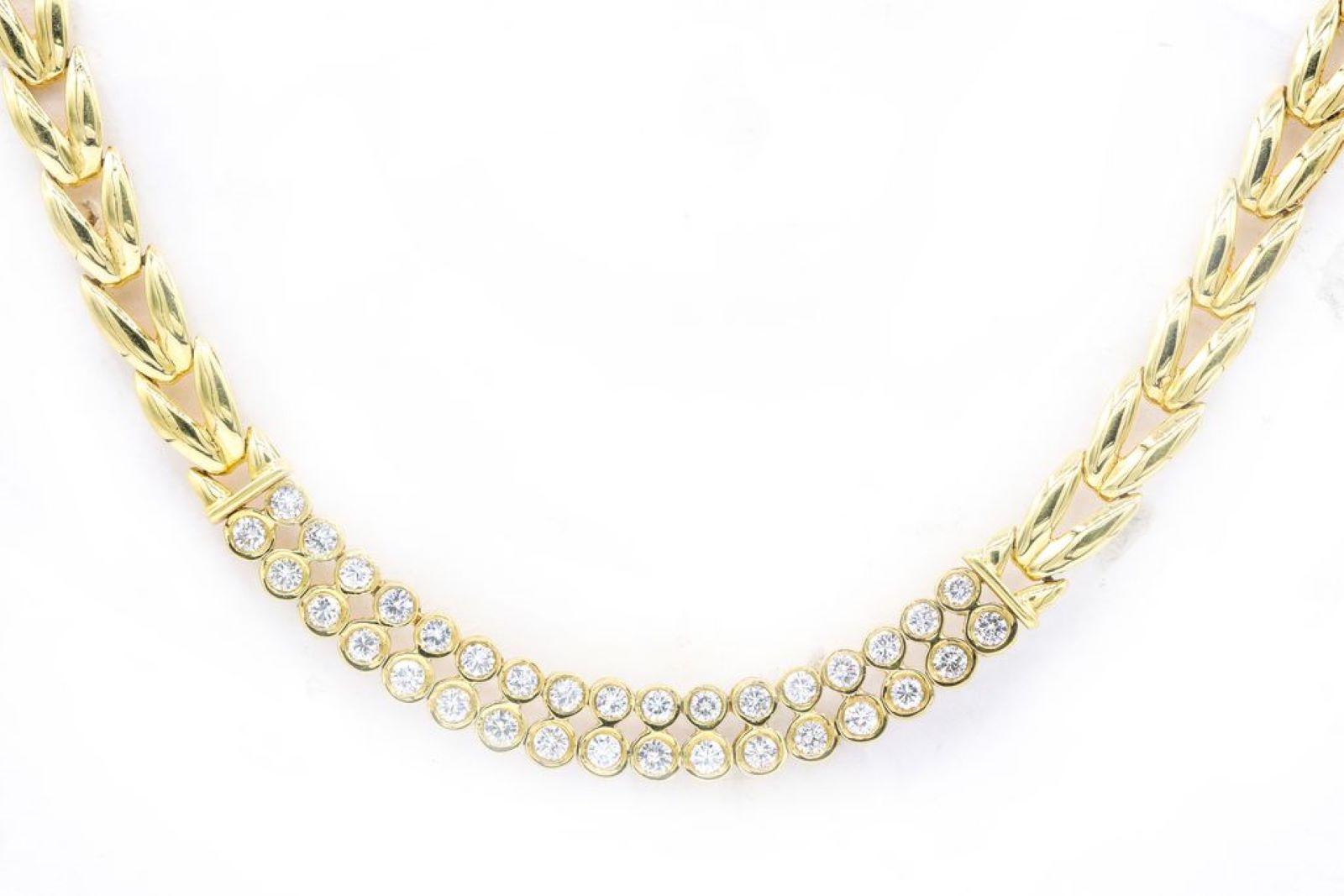 14kt yellow gold necklace featuring 2 rows of 2.05 cts round diamonds (G-H VS-SI)