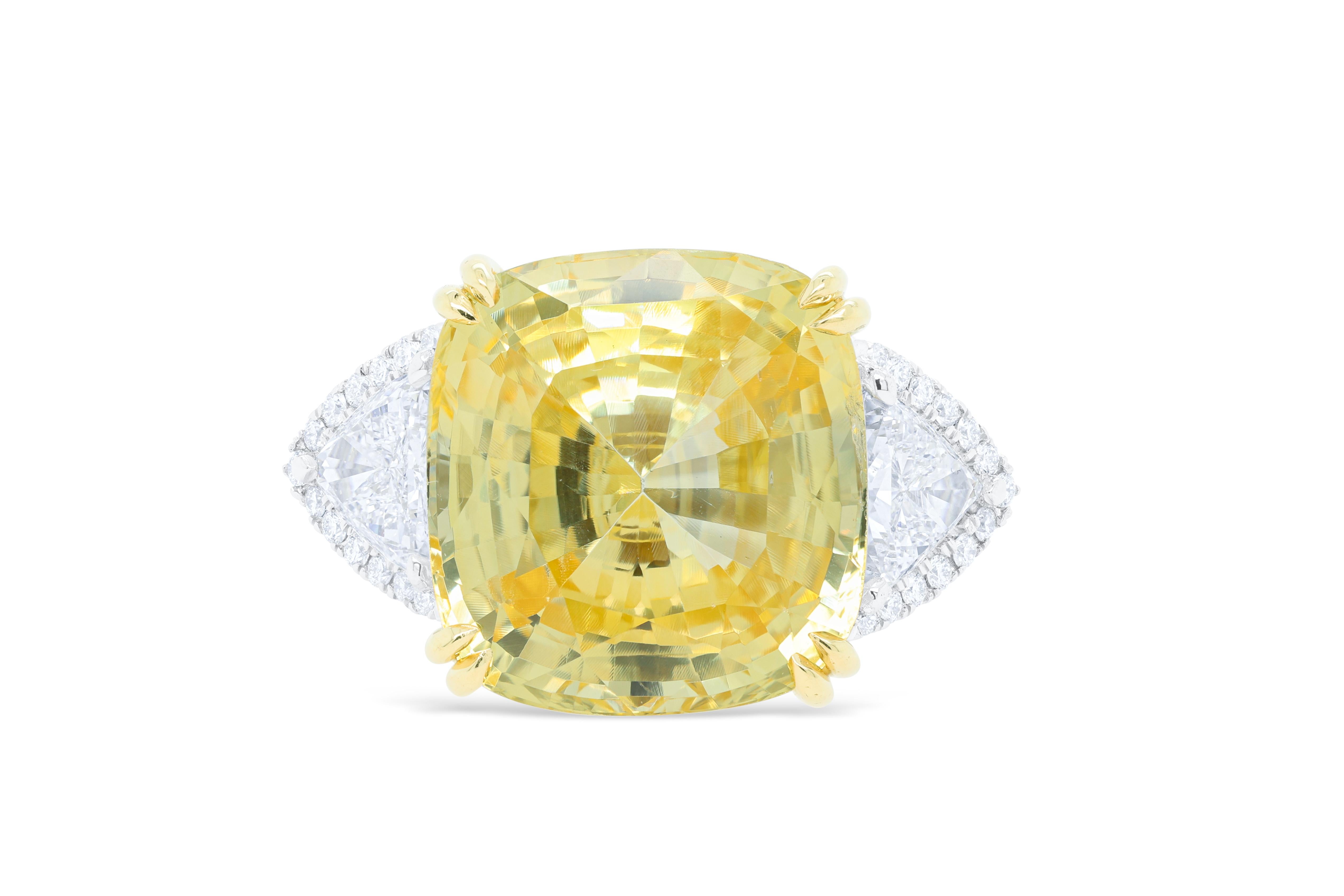 Modern Diana M. 23.33ct No Heat Yellow Sapphire Sri Lanka With Trilliant 2.00cts Plat For Sale