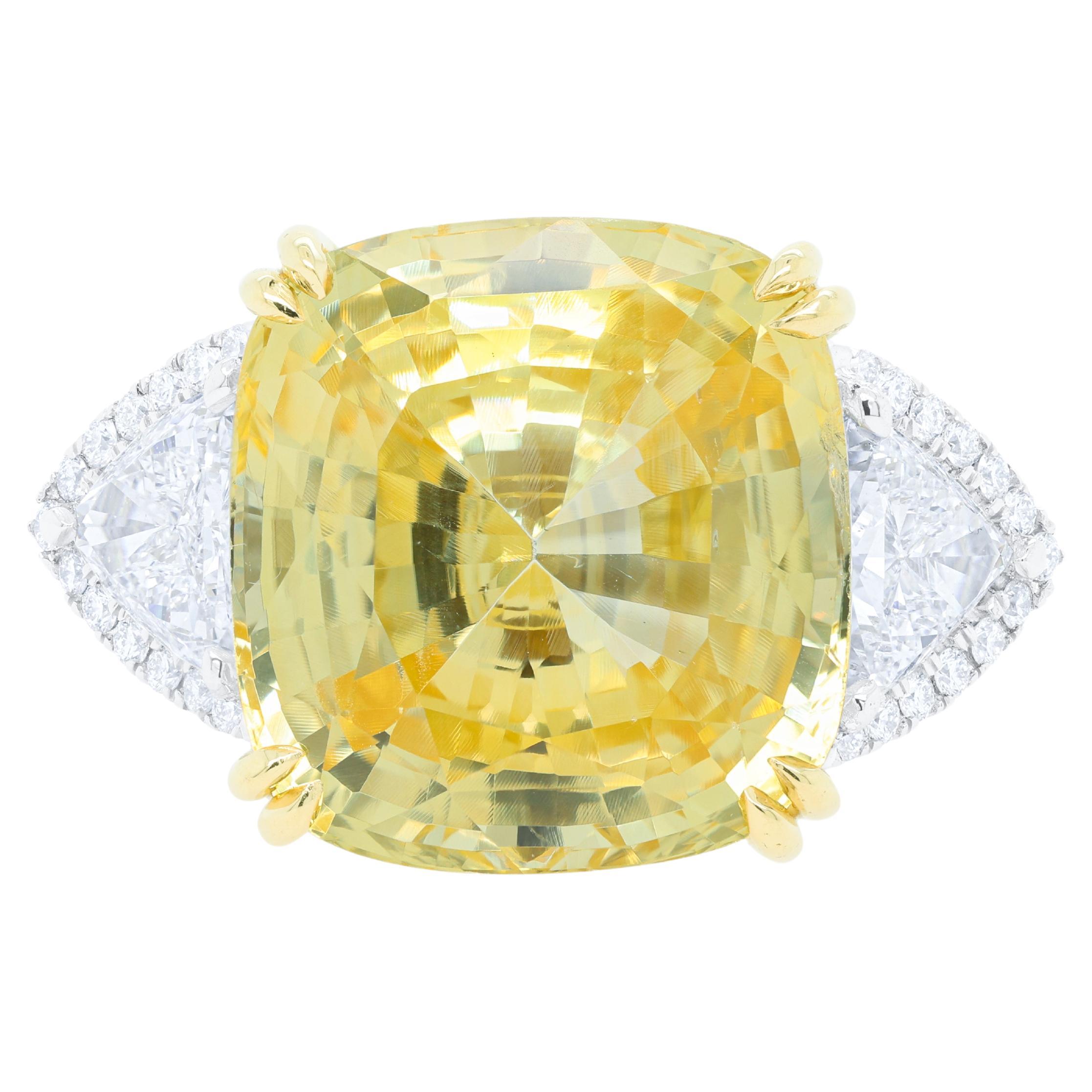 Diana M. 23.33ct No Heat Yellow Sapphire Sri Lanka With Trilliant 2.00cts Plat For Sale