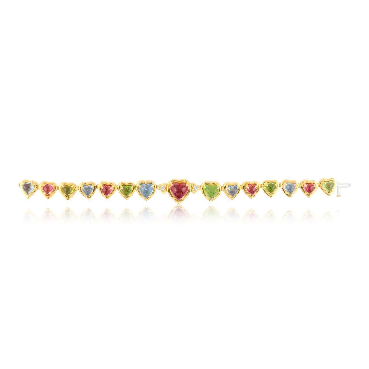 da uomo o donna Diana M 24.00 CTTW Cuore Rubino, Peridoto, Tormalina rosa e Acquamarina Bracciale in vendita