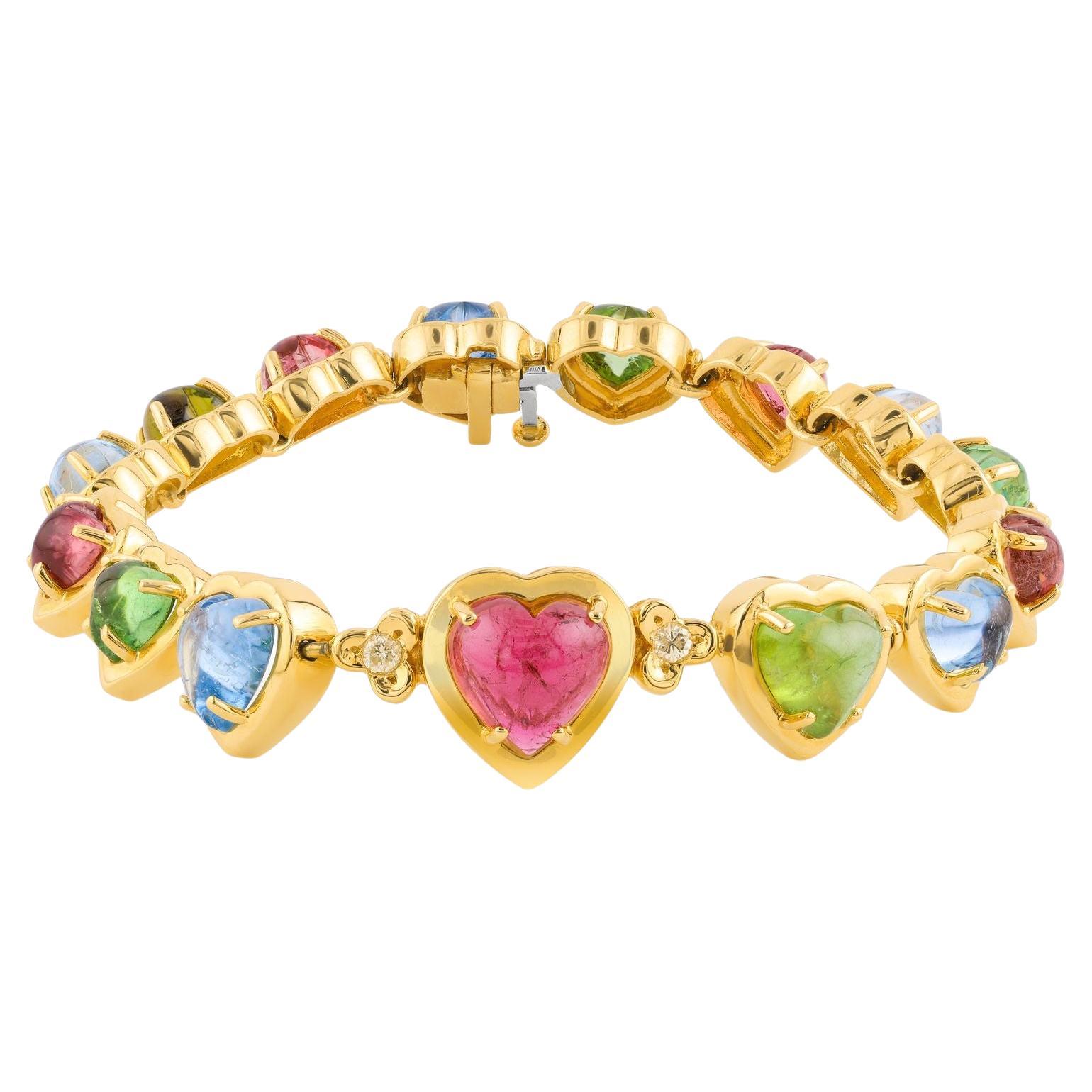 Diana M 24.00 CTTW Cuore Rubino, Peridoto, Tormalina rosa e Acquamarina Bracciale in vendita
