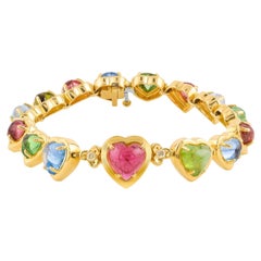 Diana M 24.00 CTTW Heart Ruby, Peridot, Pink Tourmaline, & Aquamarine Bracelet