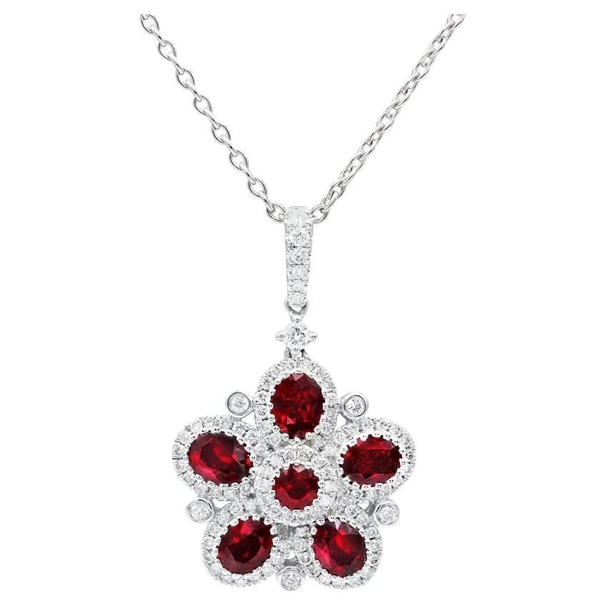 Diana M. 2.42 Carat Ruby and Diamond Flower Shaped Pendant