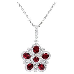 Diana M. 2.42 Carat Ruby and Diamond Flower Shaped Pendant