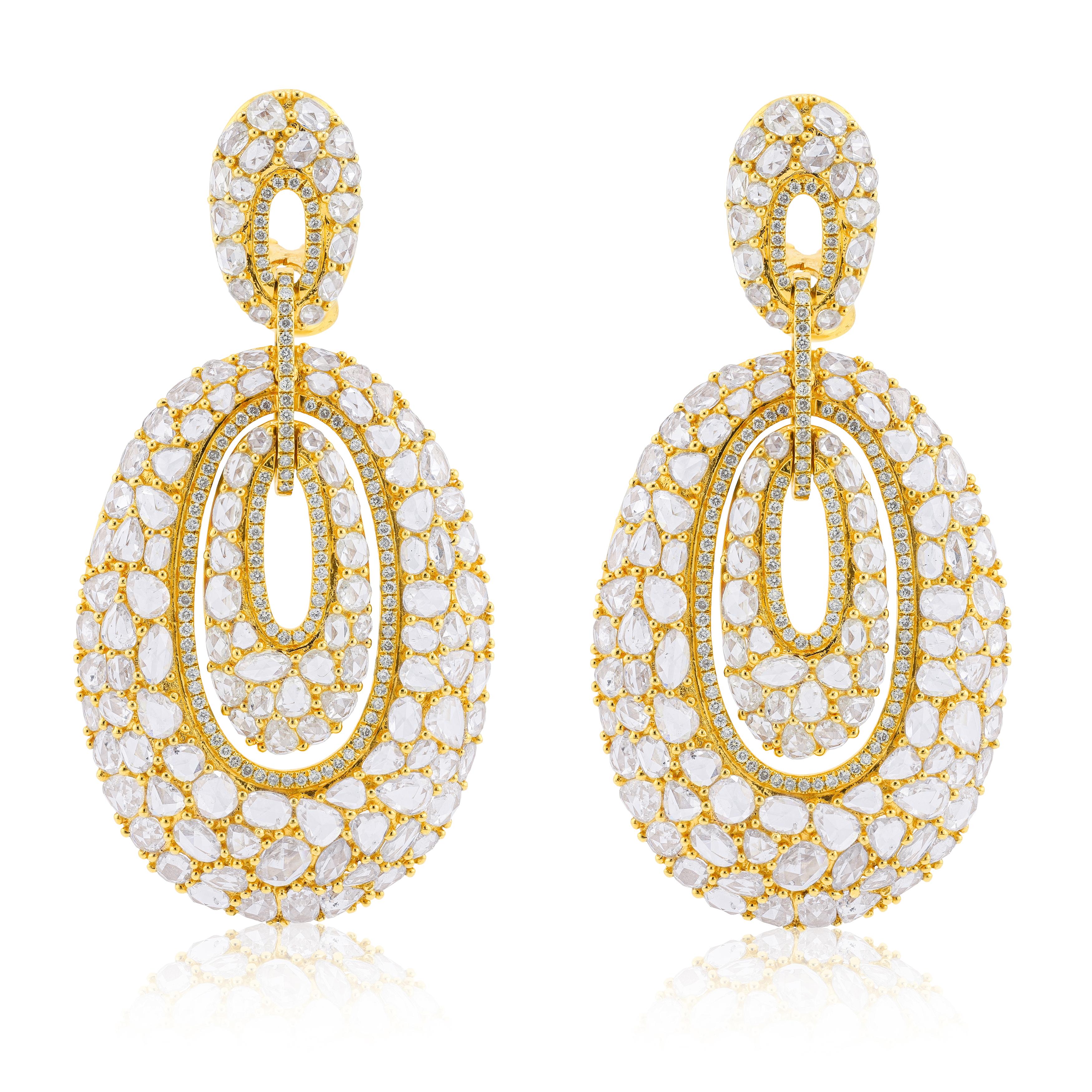 Diana M.  24cts Rose Cut Diamond Chandelier Earrings, 18k G-H Color VS Clairty  For Sale 3