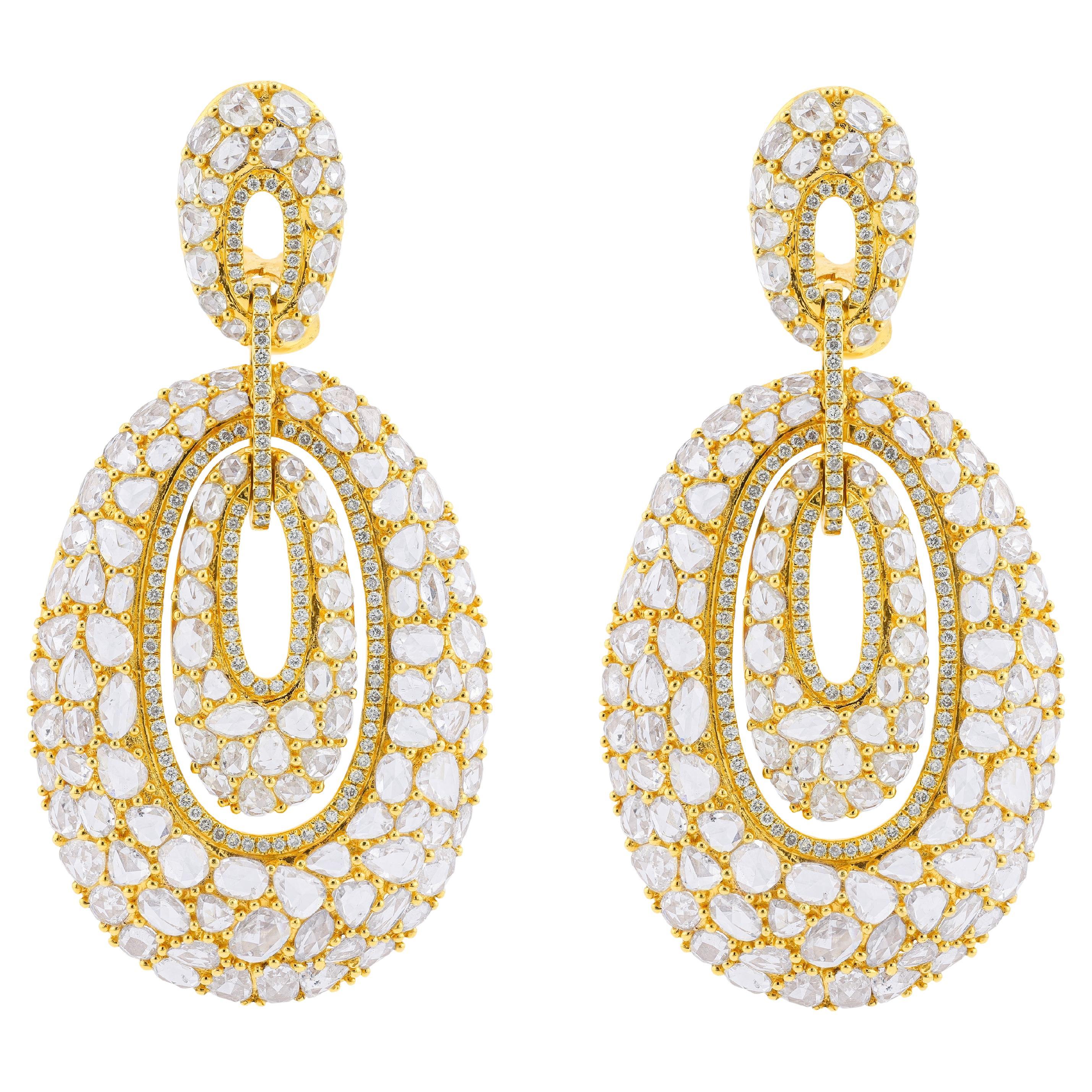 Diana M.  24cts Rose Cut Diamond Chandelier Earrings, 18k G-H Color VS Clairty  For Sale