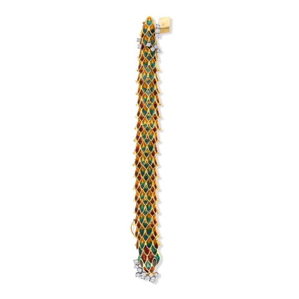 Diana M 2.50 Ct Diamond and Enamel Gold Art Deco Style Bracelet In New Condition For Sale In New York, NY