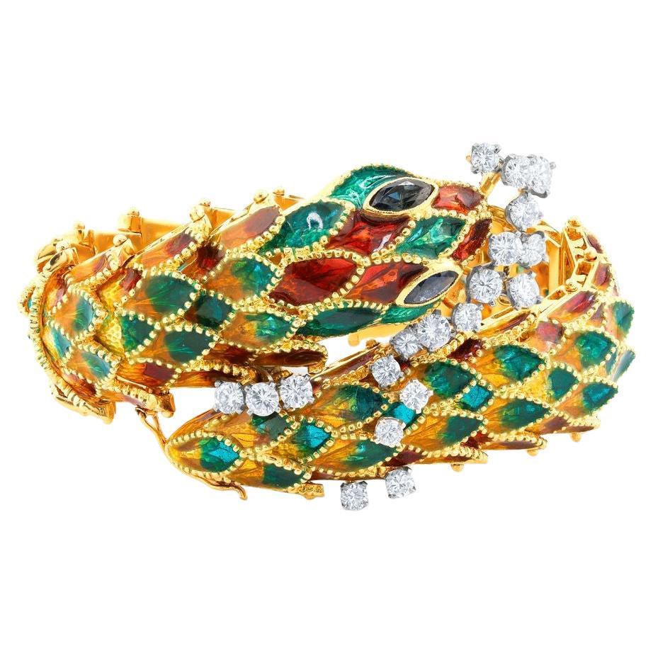 Diana M 2.50 Ct Diamond and Enamel Gold Art Deco Bracelet 