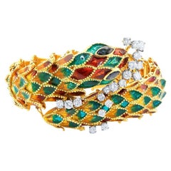 Vintage Diana M 2.50 Ct Diamond and Enamel Gold Art Deco Bracelet 