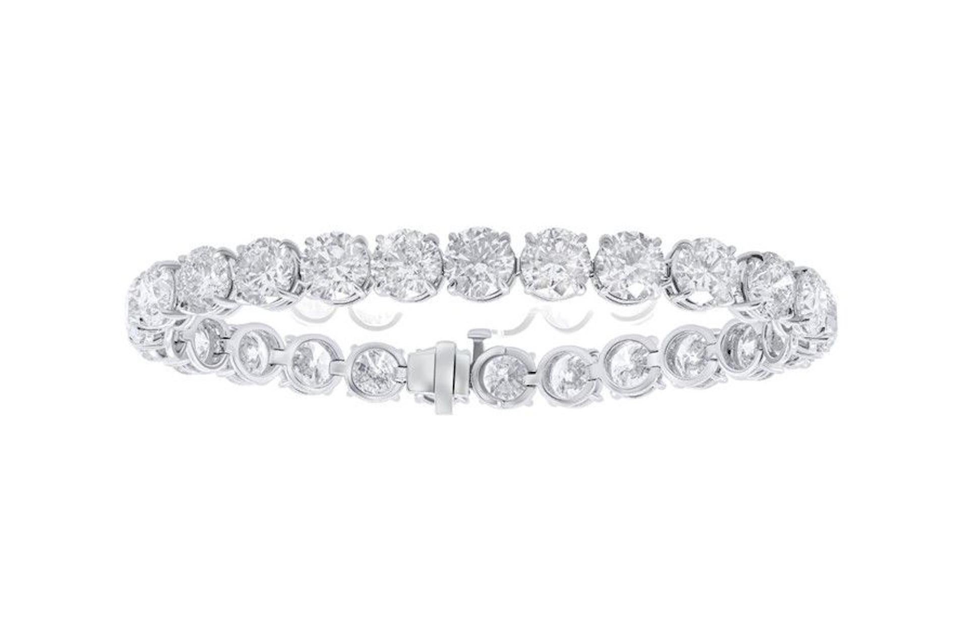 Platinum Custom Diamond Bracelet 26.05 Cts Round Cut Diamonds 1 carat each. GIA Certified IJ Color SI Clarity. Excellent Cut.