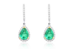 Diana M. 2.88 Carat Pear Shaped Emerald and Diamond Drop Earrings