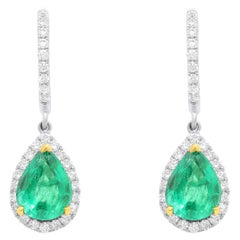 Diana M. 2.88 Carat Pear Shaped Emerald and Diamond Drop Earrings