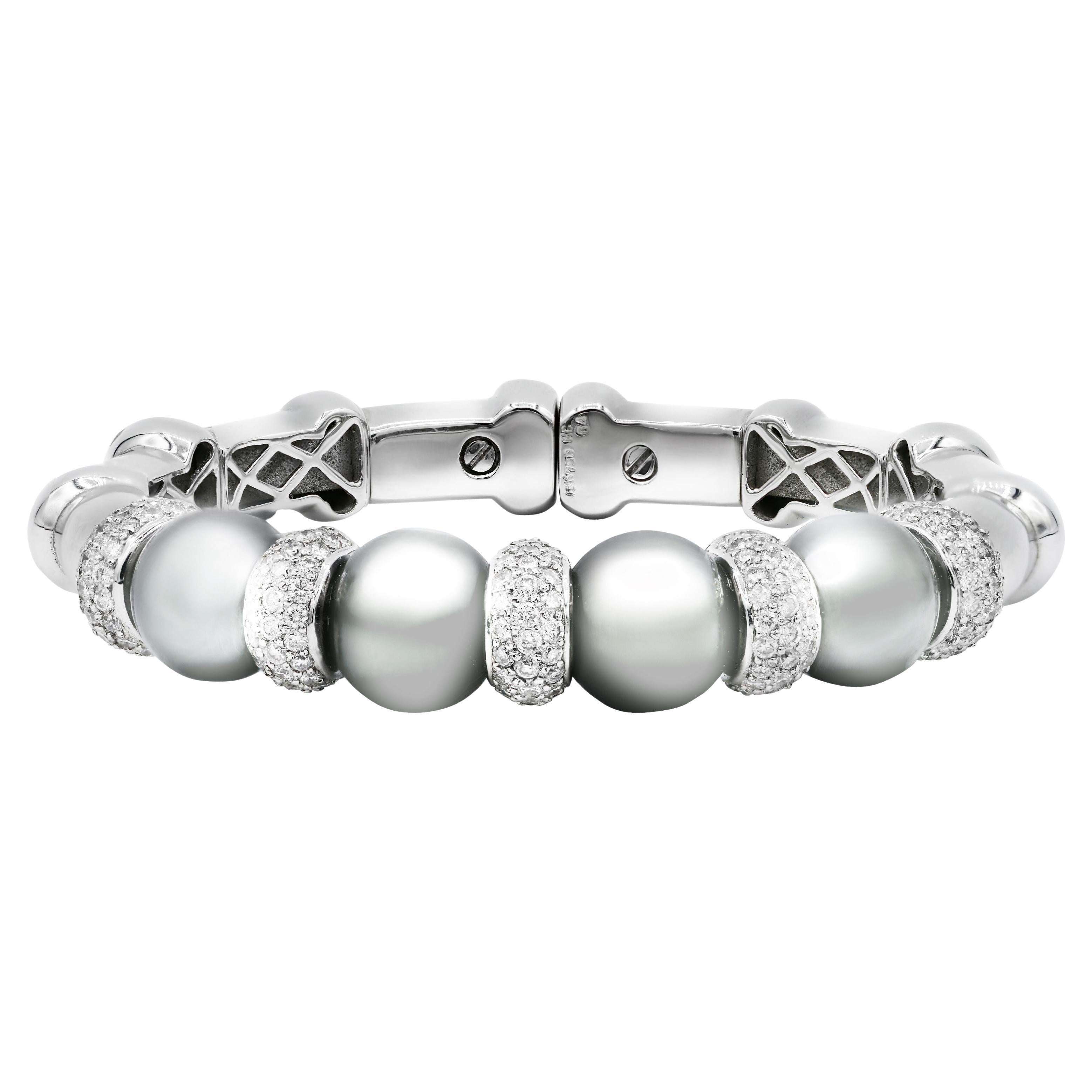 Diana M 3.20 cts White Pearl and Diamond Cuff For Sale