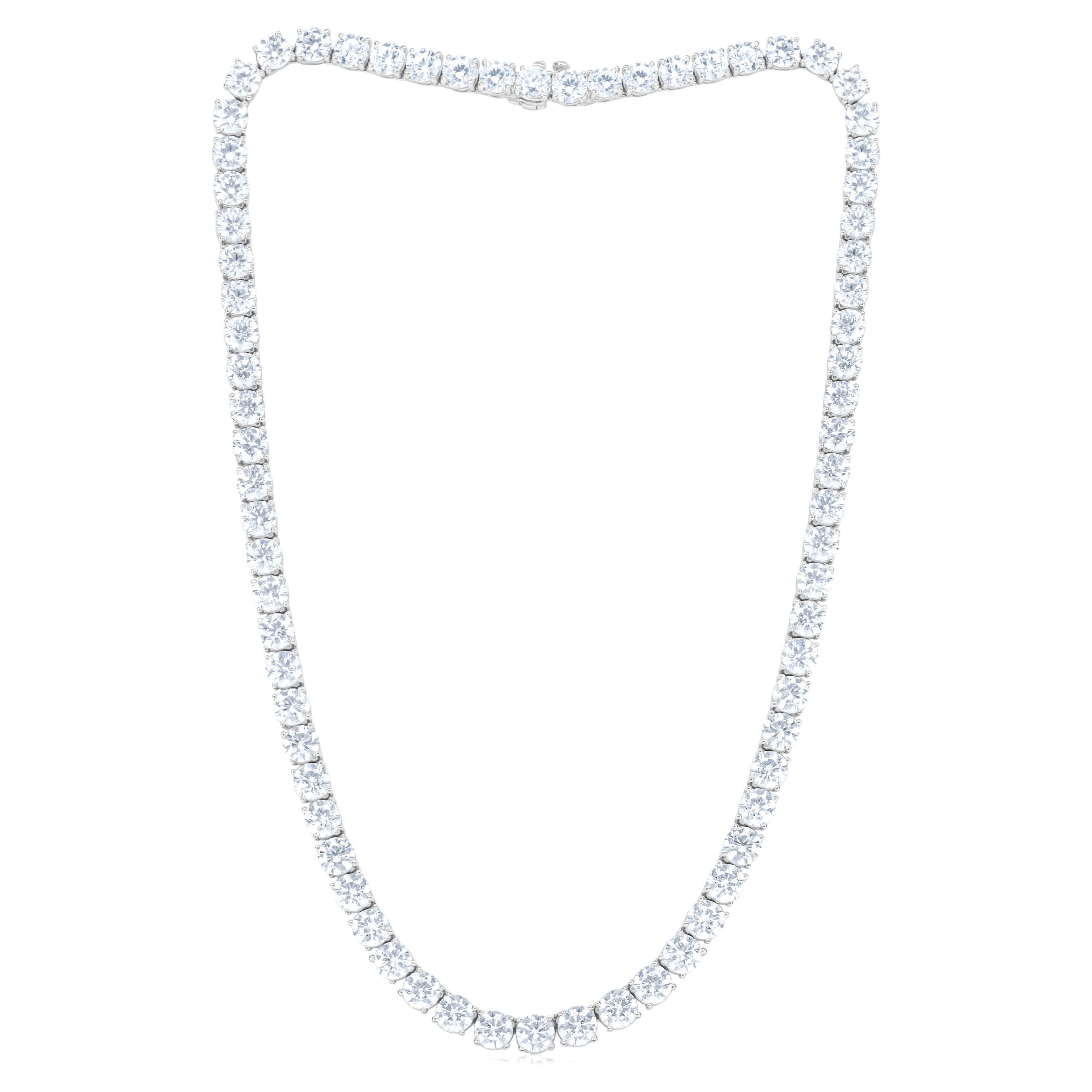Diana M. Custom 34cts Diamond Tennis Necklace 4-prong FG SI  For Sale