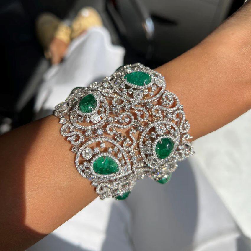 Diana M. 36.50 Carat Diamond Bracelet with Emeralds For Sale 3