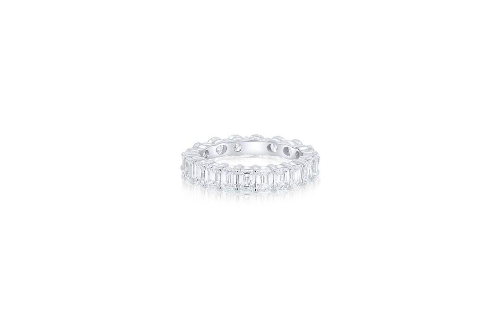 3.70 Ct Emerald Cut Diamond Eternity Wedding Band in 18K White Gold, 23 Stone