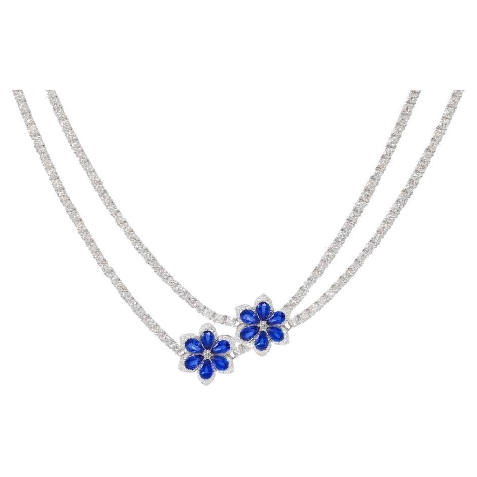 Diana M. 38.97 Cts. Sapphire and Diamond Flower Shape Necklace
