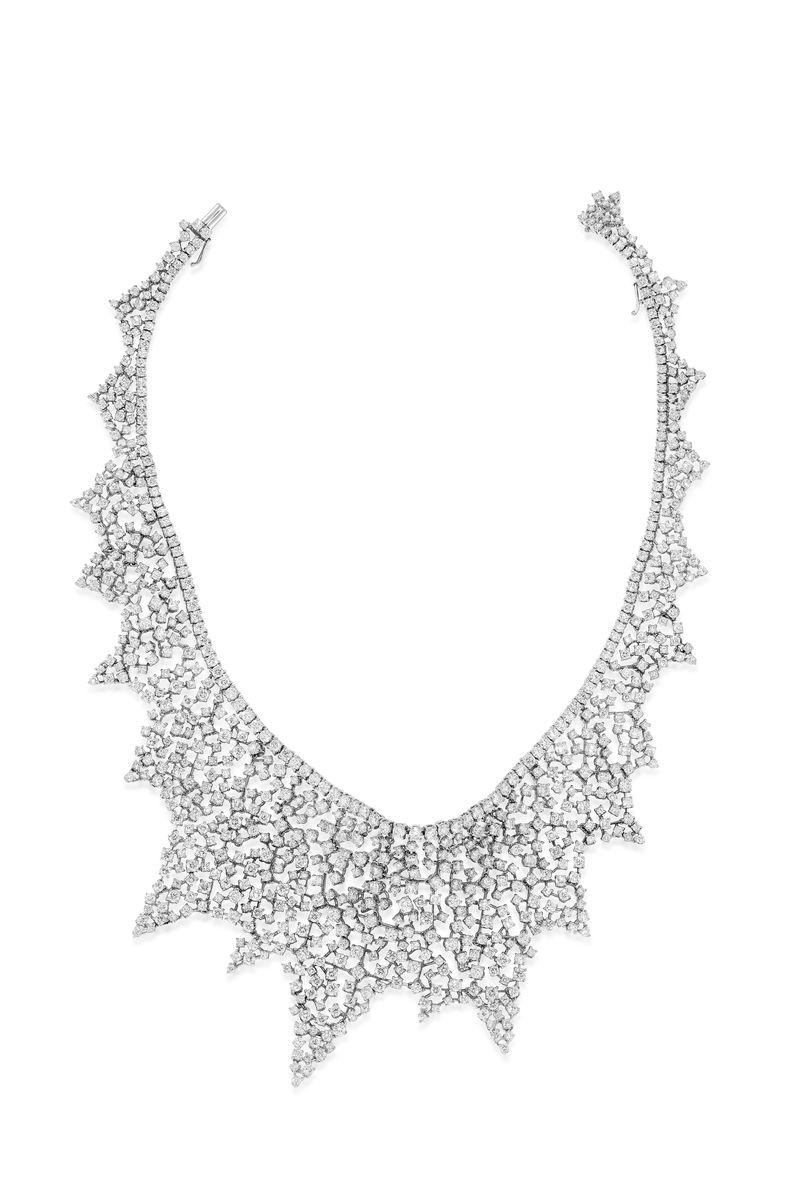 Round Cut Diana M 40.25cts Diamond Fashion Necklace in 18kt White Gold For Sale