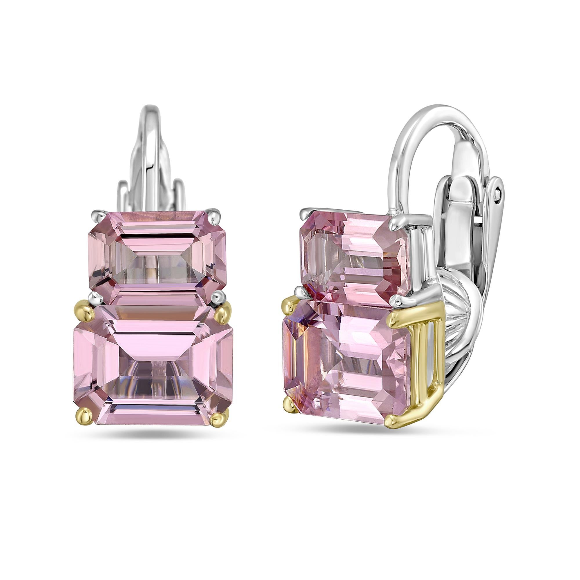 Taille émeraude Boucles d'oreilles Diana M 4.02cts Emerald Cut Pink Tourmaline en vente