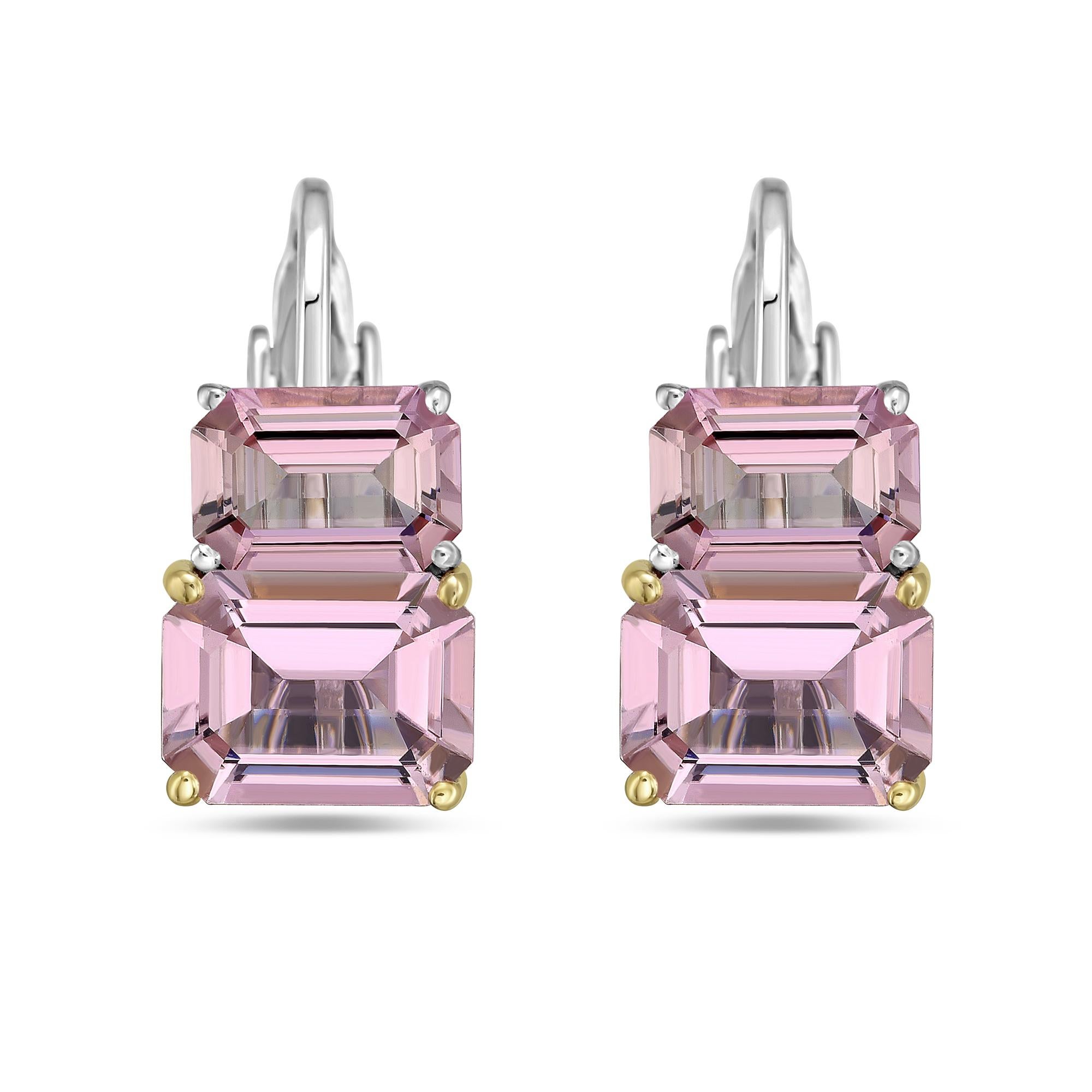 Boucles d'oreilles Diana M 4.02cts Emerald Cut Pink Tourmaline Neuf - En vente à New York, NY