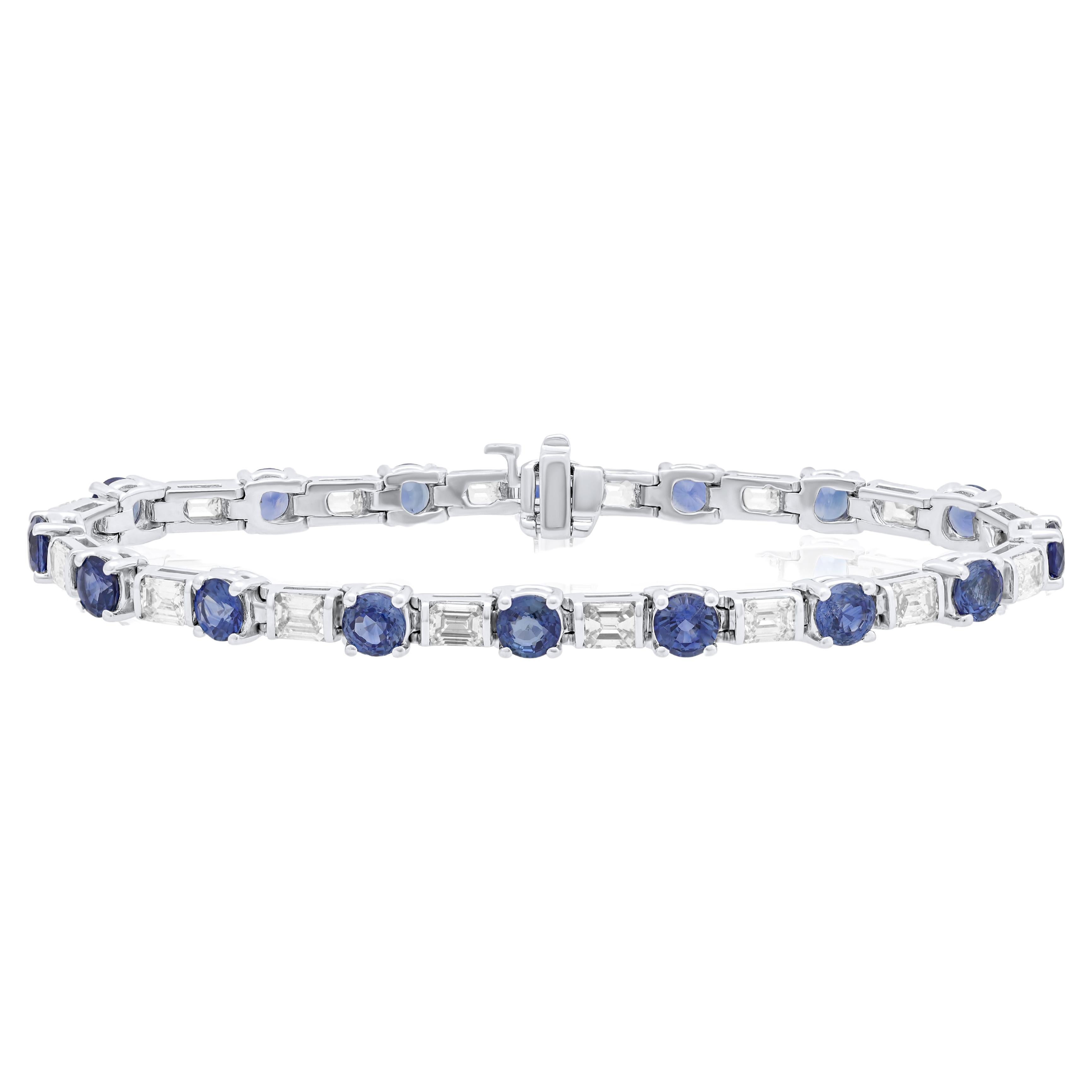 Diana M 4.05ct Diamond & 8.50ct Blue Sapphire Eternity Bracelet For Sale