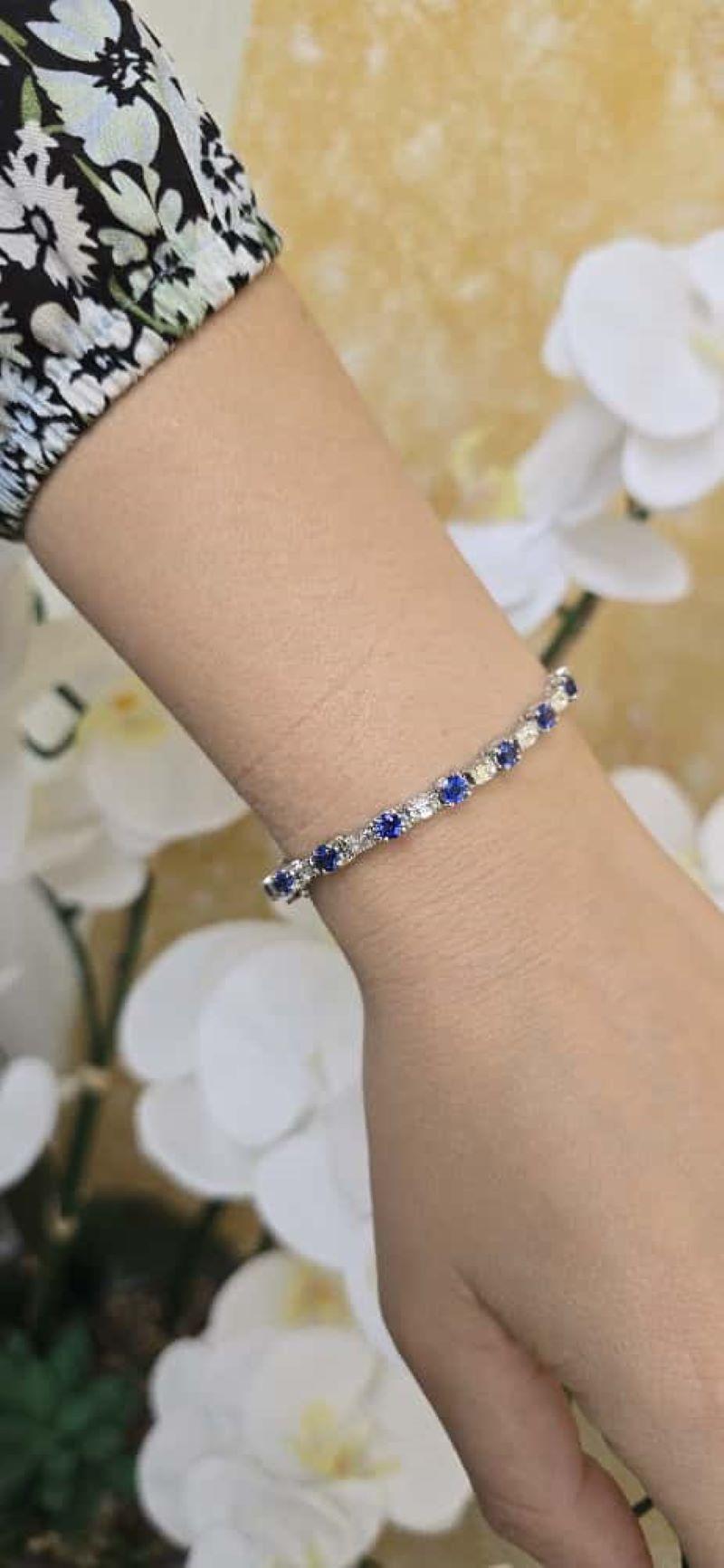 Pulsera Diana M Diamante Baguette de 4,45 ct y Zafiro Azul Redondo de 5,90 ct Moderno en venta