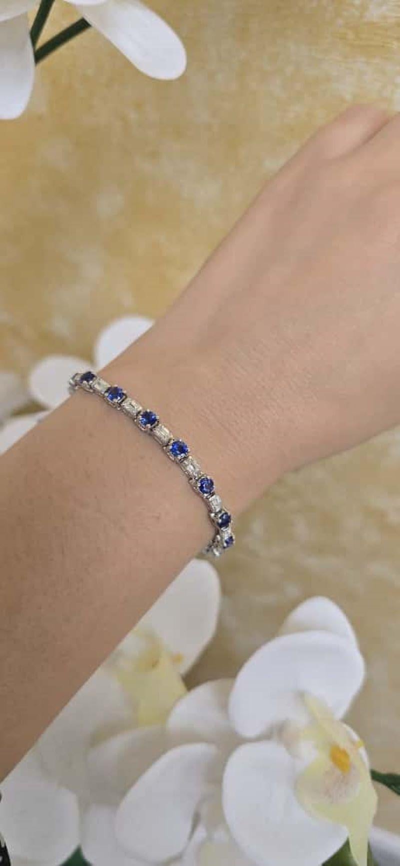 Pulsera Diana M Diamante Baguette de 4,45 ct y Zafiro Azul Redondo de 5,90 ct en Nuevo estado para la venta en New York, NY